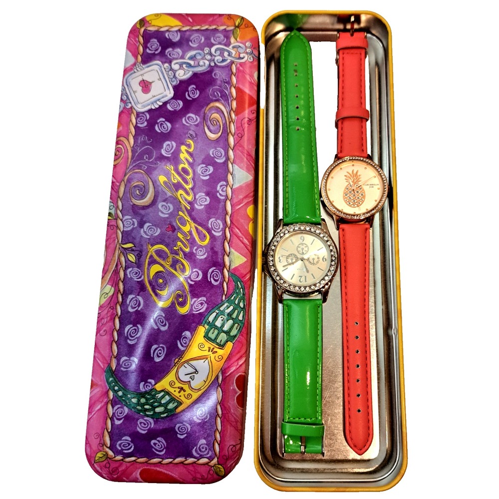 Lot of 2 Preppy Watches Caribbean‎ Joe Pineapple Pink Geneva Rhinestone Green